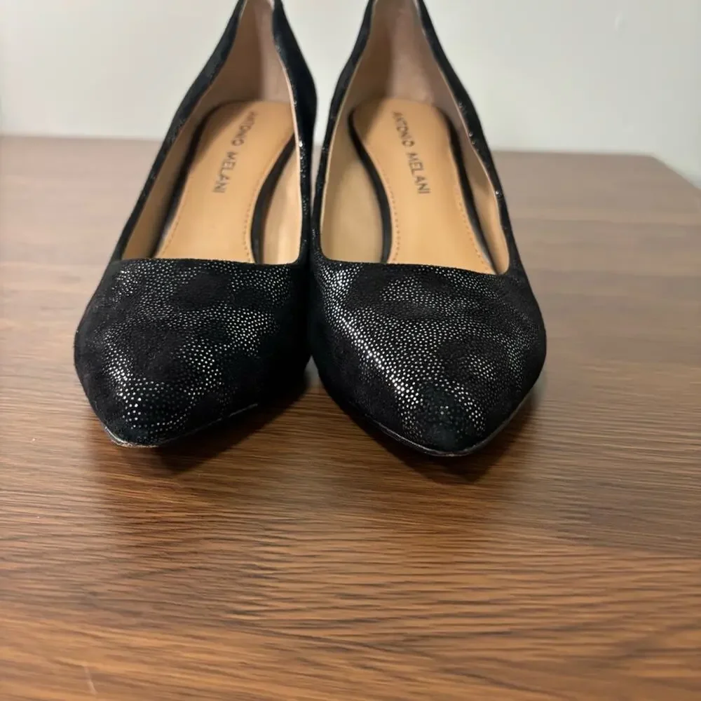 Antonio‎ Melani Black Metallic Leopard Print Pointed Toe Pumps 6M